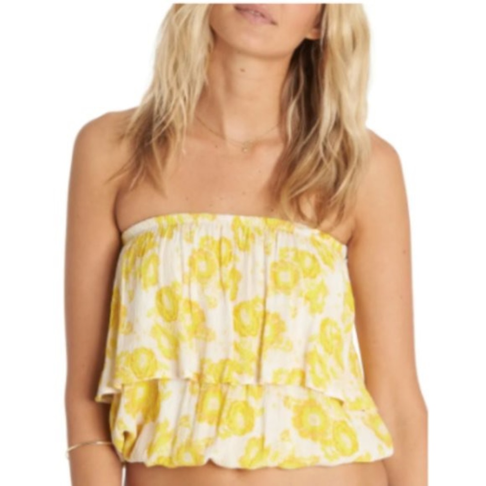 Billabong Yellow Floral Tube Top Size LG